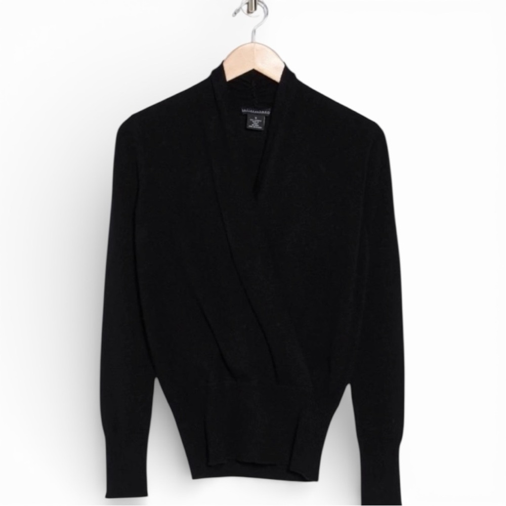 Cashmere 100% Sofia Cashmere Black Wrap Sweater Size L Luxury Knit